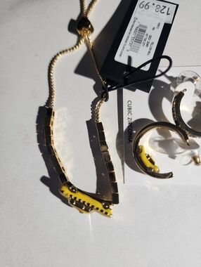 Nwt Kate Spade Taxi Bracelet & Hoop Earring Set with Yellow Enamel Taxi Accents